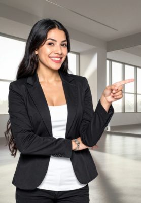 Woman pointing right